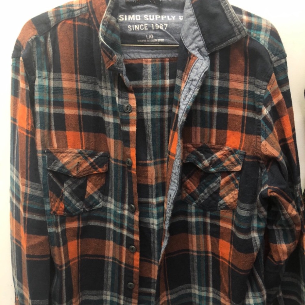 Orange/Black Plaid Flannel Large